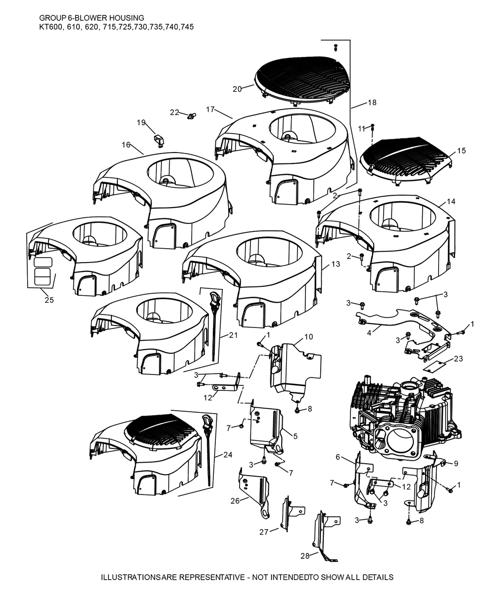 Kt745-3100 Blower Housing Diagram and Parts List for KT745-3100  Cub Cadet Engine
